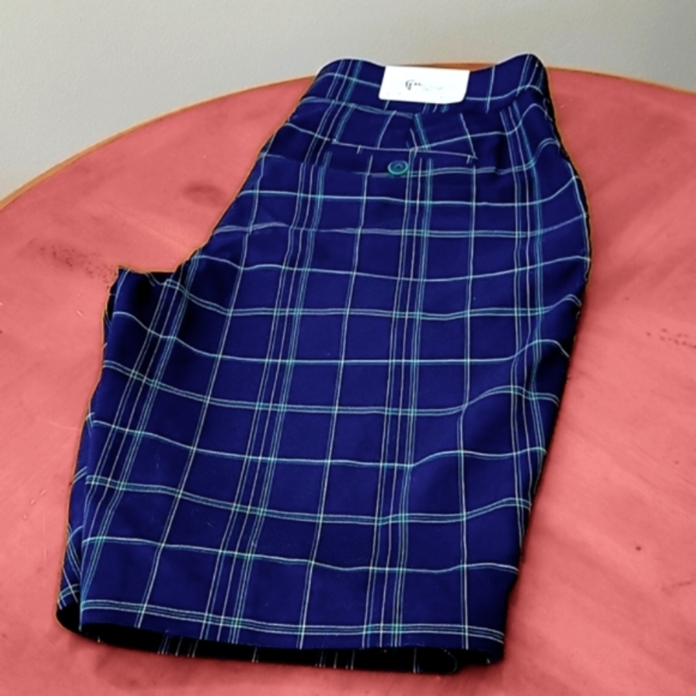 ⛳️👩GOLF SHORTS GREG NORMAN WOMEN'S NAVY/YELLOW w-GREEN PIN STRIPE, PLAID NWT - Picture 4 of 10